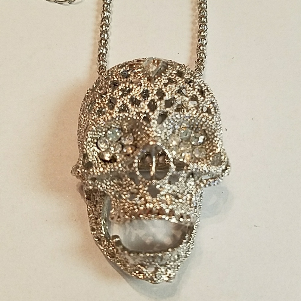 Gorgeous silver and Crystal Skull necklace